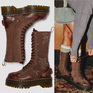 DR MARTENS 1B99 QUAD Gothic Americana Leather Mid Calf Platform BOOT 5 Brown NEW